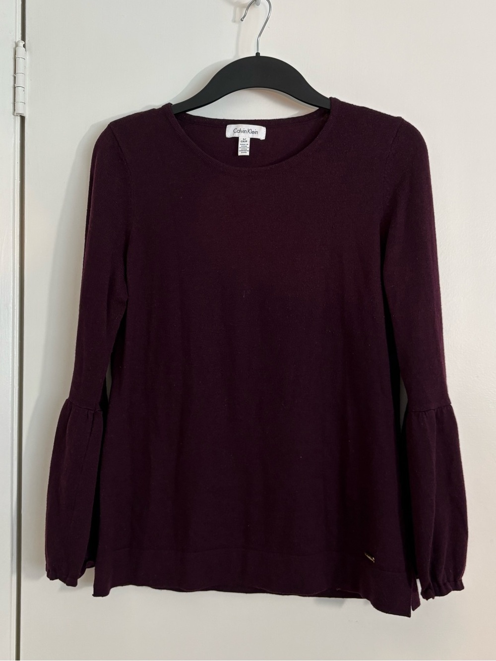 Calvin Klein Deep Plum Bell-Sleeve Knit Top